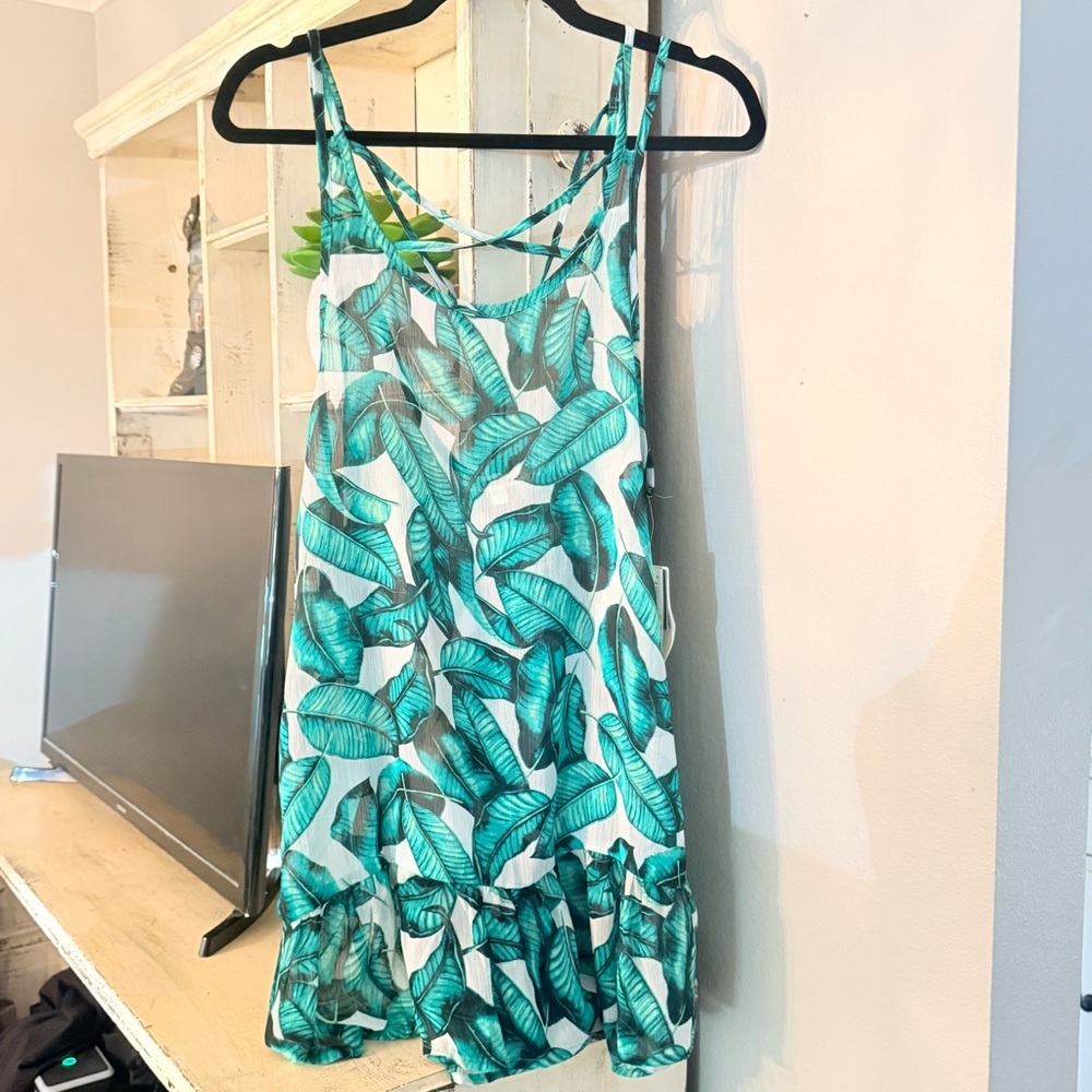 Miken Swim Sheer Tropical Palm Leaf Swim Cover-Up Dress – Size M – NWT